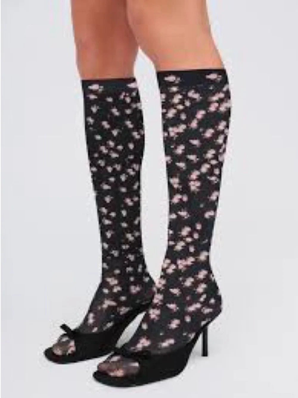 NWT For Love And Lemons Black Floral Knee-High Hosiery